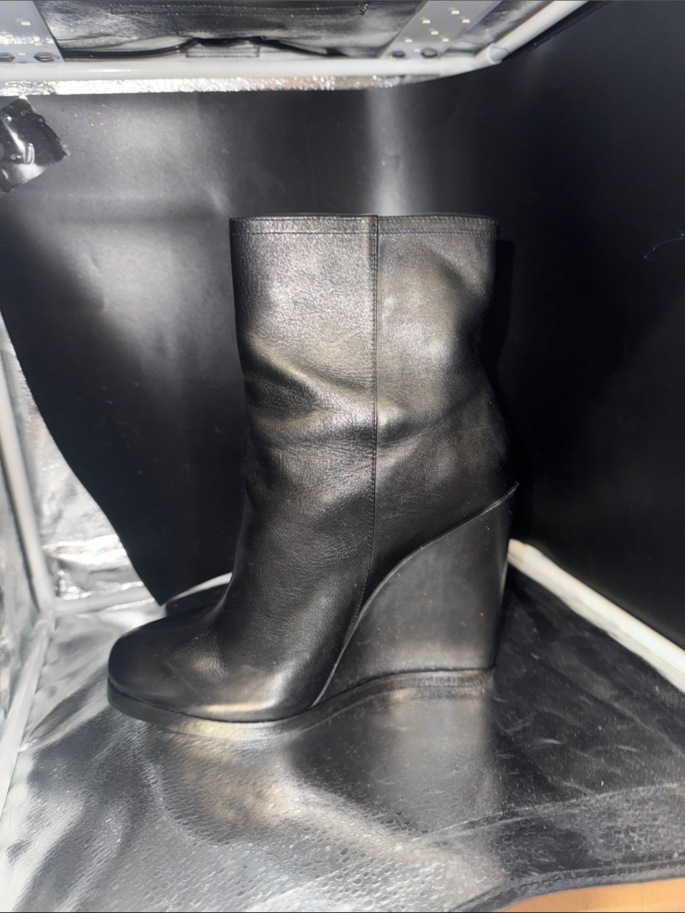 Truth or dare Madonna Women's Black Leather Wedge Boots